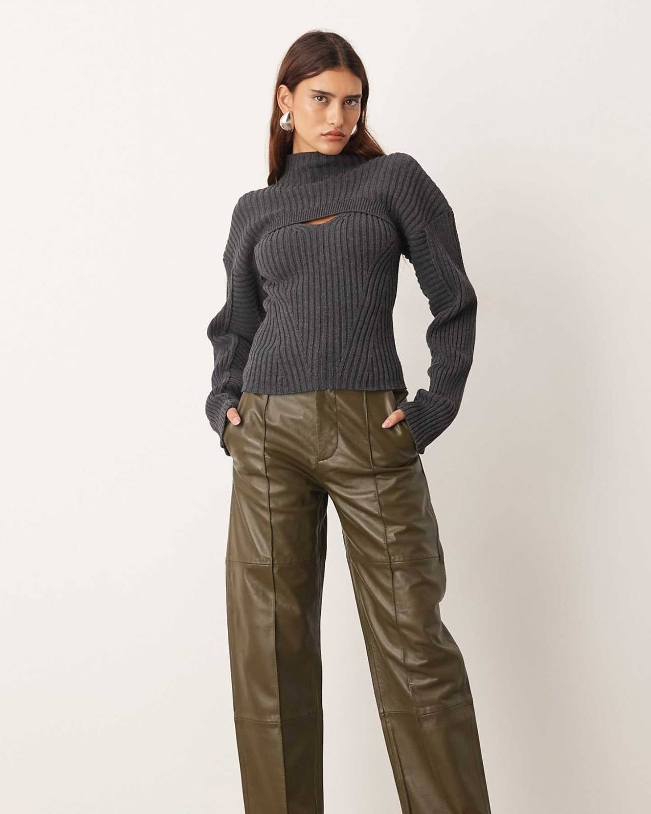 Cut-Out Ribbed Knit Sweater